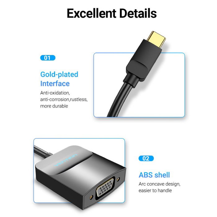 Vention Adaptador USB Tipo-C macho a VGA hembra TDDBB Vention Adaptador USB Tipo-C macho a VGA hembra TDDBB